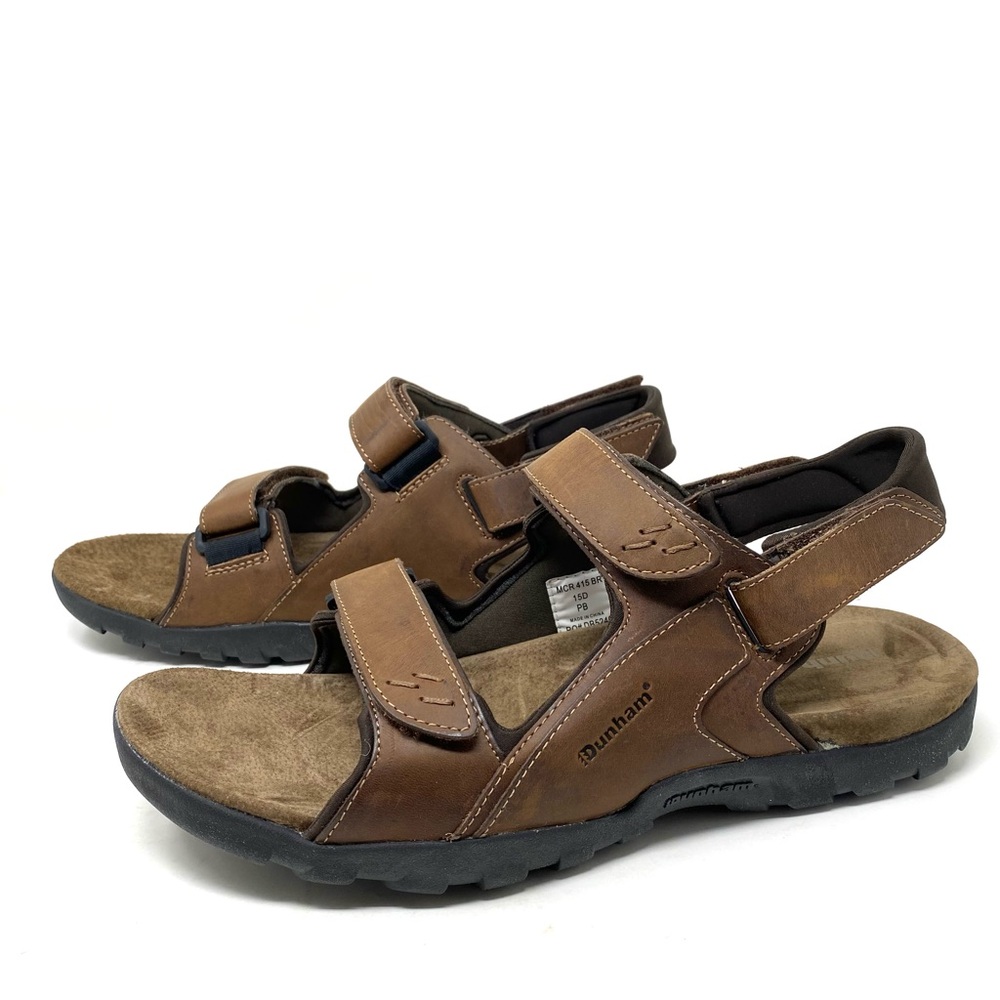 Dunham Spaulding Brook Men’s Brown Leather Three-Strap Sandals Size 15D - Picture 2 of 8